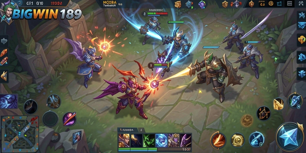 Tangkapan layar gameplay BIGWIN189 yang menunjukkan pertarungan tim yang intens.