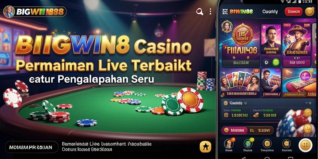 Screenshot gameplay BIGWIN88 dengan dealer nyata dan suasana permainan Live Casino.