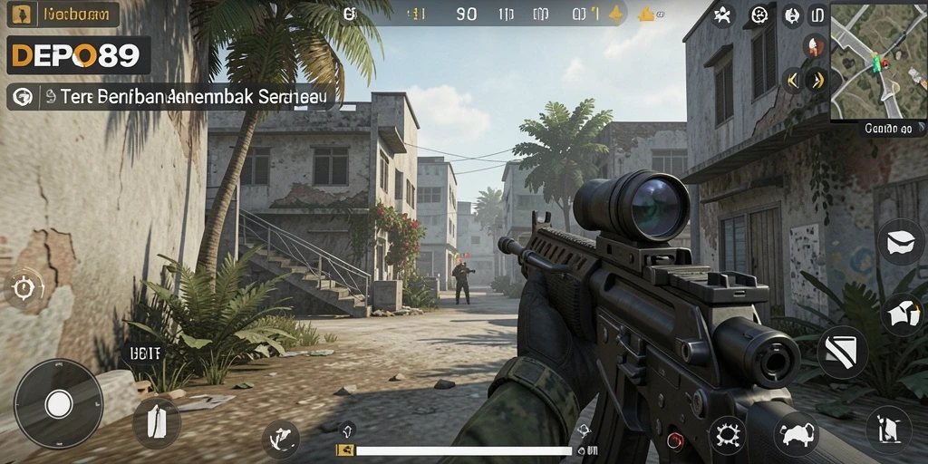 Screenshot DEPO89 menampilkan aksi pertempuran seru di dalam permainan FPS.
