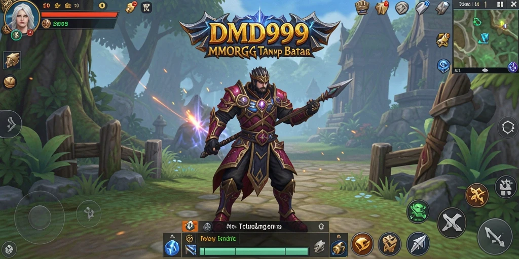 Screenshot DMD999 dengan gameplay menampilkan pertempuran seru MMORPG.