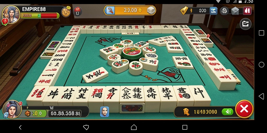 Tampilan gameplay menarik dari EMPIRE88 dengan desain Mahjong yang klasik.