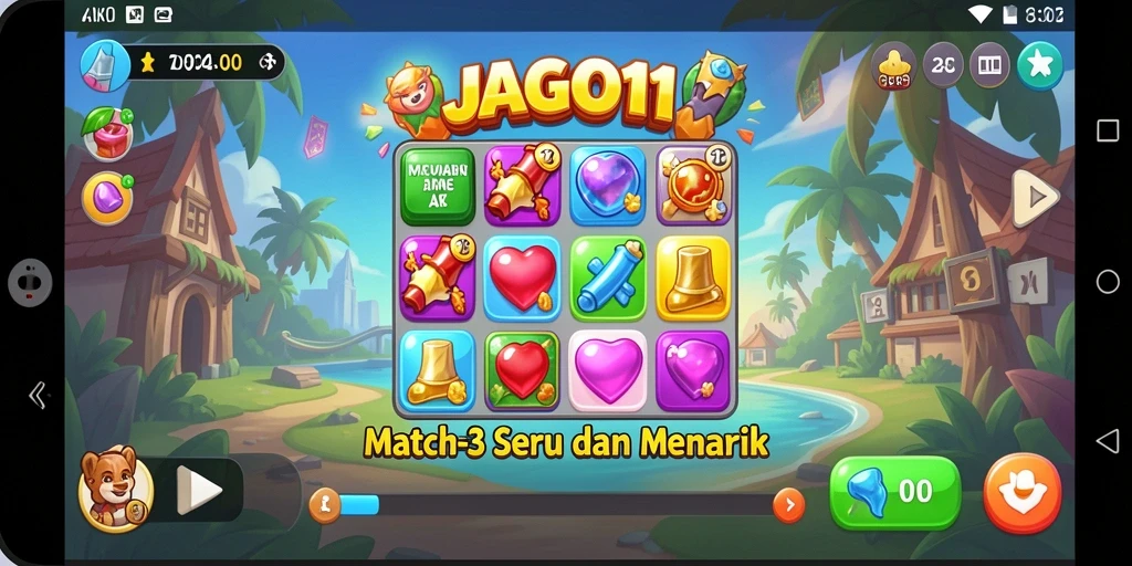 Tangkapan layar gameplay JAGO11 yang penuh aksi dalam permainan Match-3.