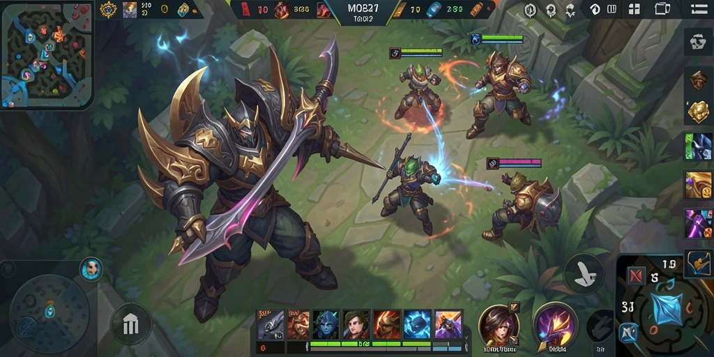 Tangkapan layar gameplay seru dalam pertandingan MOBA.