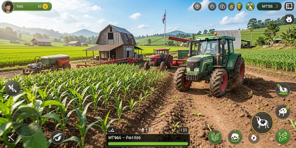 Screenshot gameplay MT966 menampilkan aktivitas bertani yang menyenangkan.