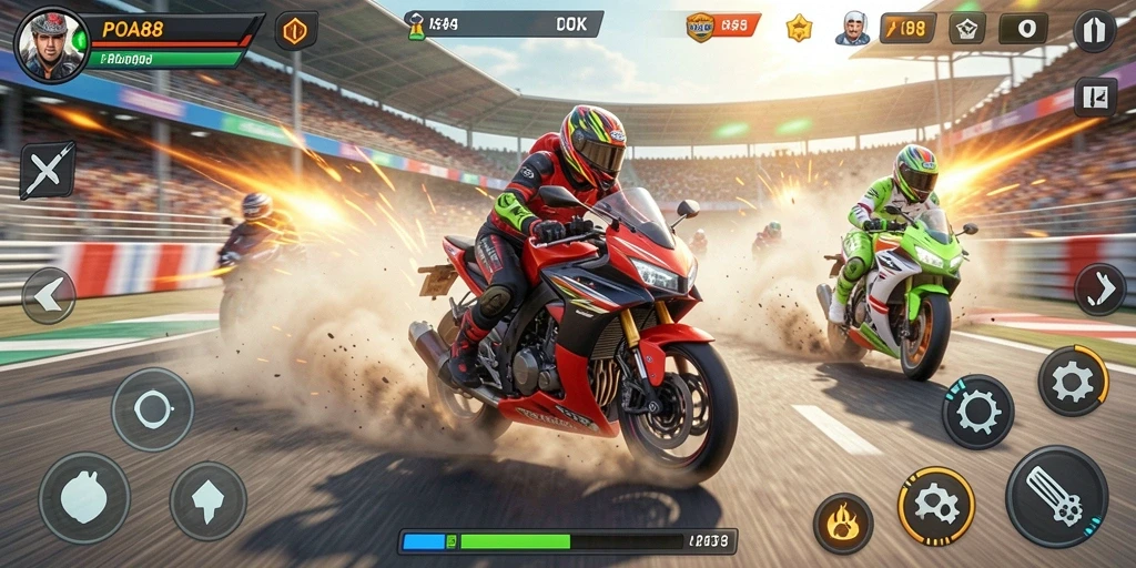 Gameplay seru POA88 menampilkan adrenalin balapan motor.