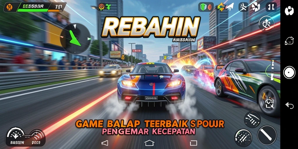 Tampilan gameplay mendebarkan dalam balapan mobil cepat.