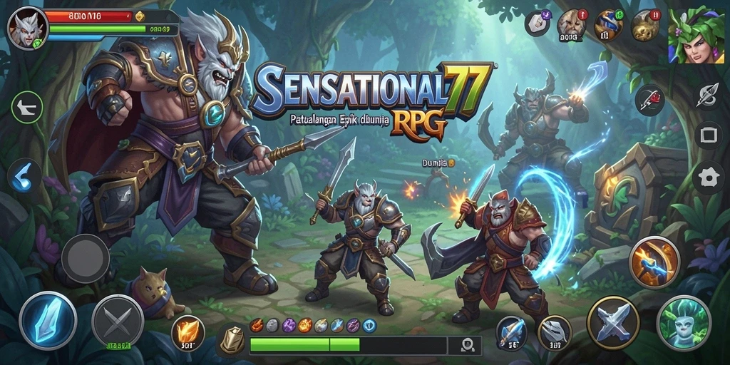 Screenshot utama SENSATIONAL77 menampilkan pertempuran seru dalam gameplay RPG.