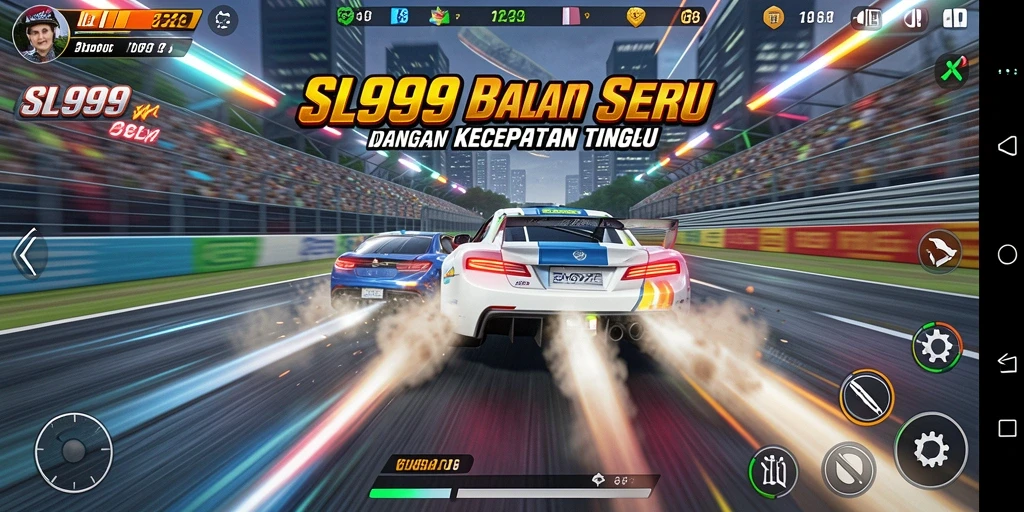 Tampilan gameplay <strong>SL999</strong> yang intens dan mendebarkan di lintasan balap.